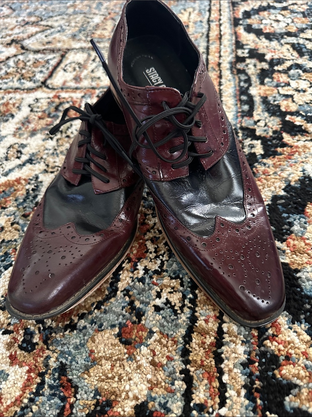 Stacy Adams Burgundy and Black Wingtip Brogues